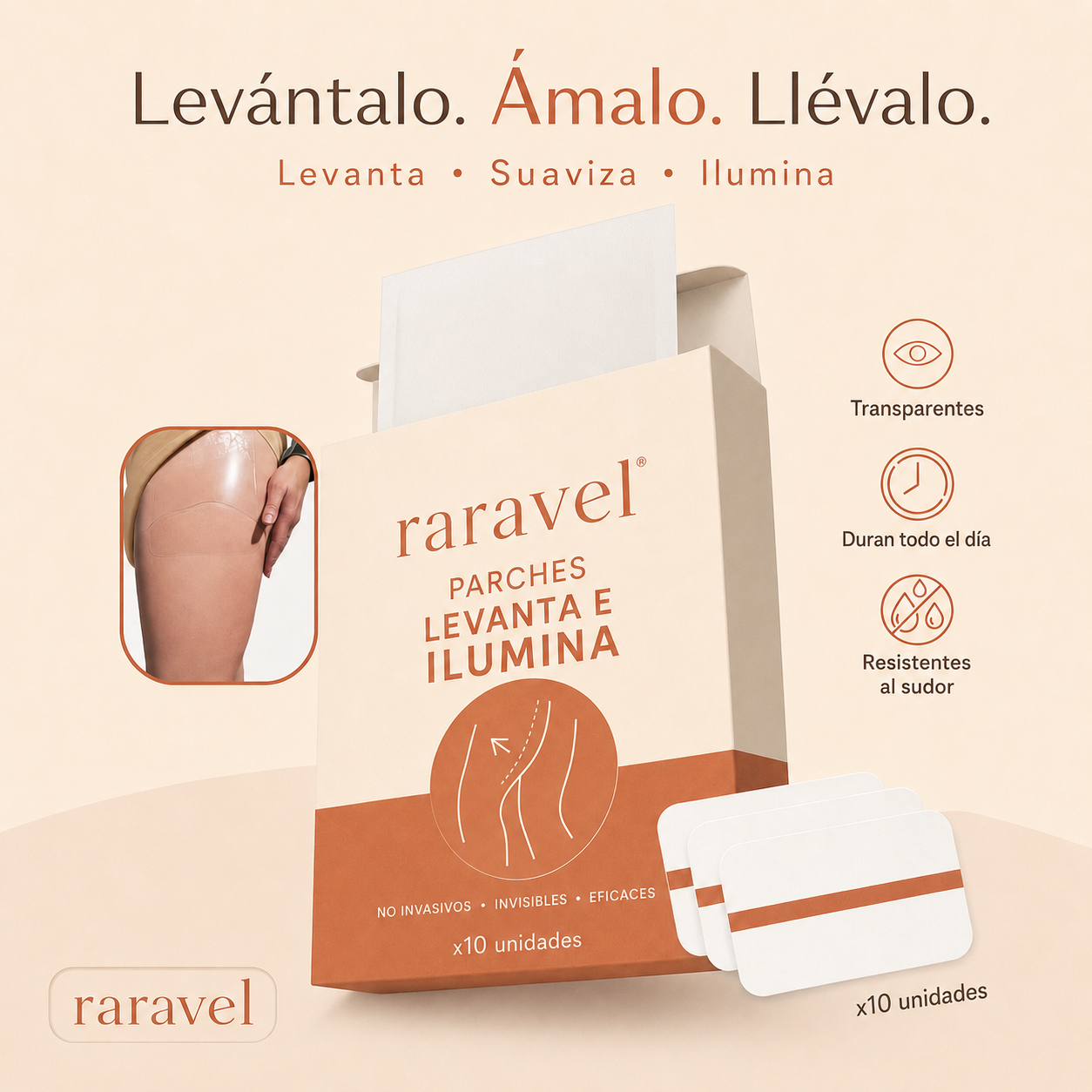 Raravel · Parches Lifting Corporales · Pack 10 unidades